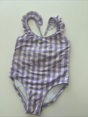 Zara Lavender and White Gingham Ruffle Strap One-Piece Swim